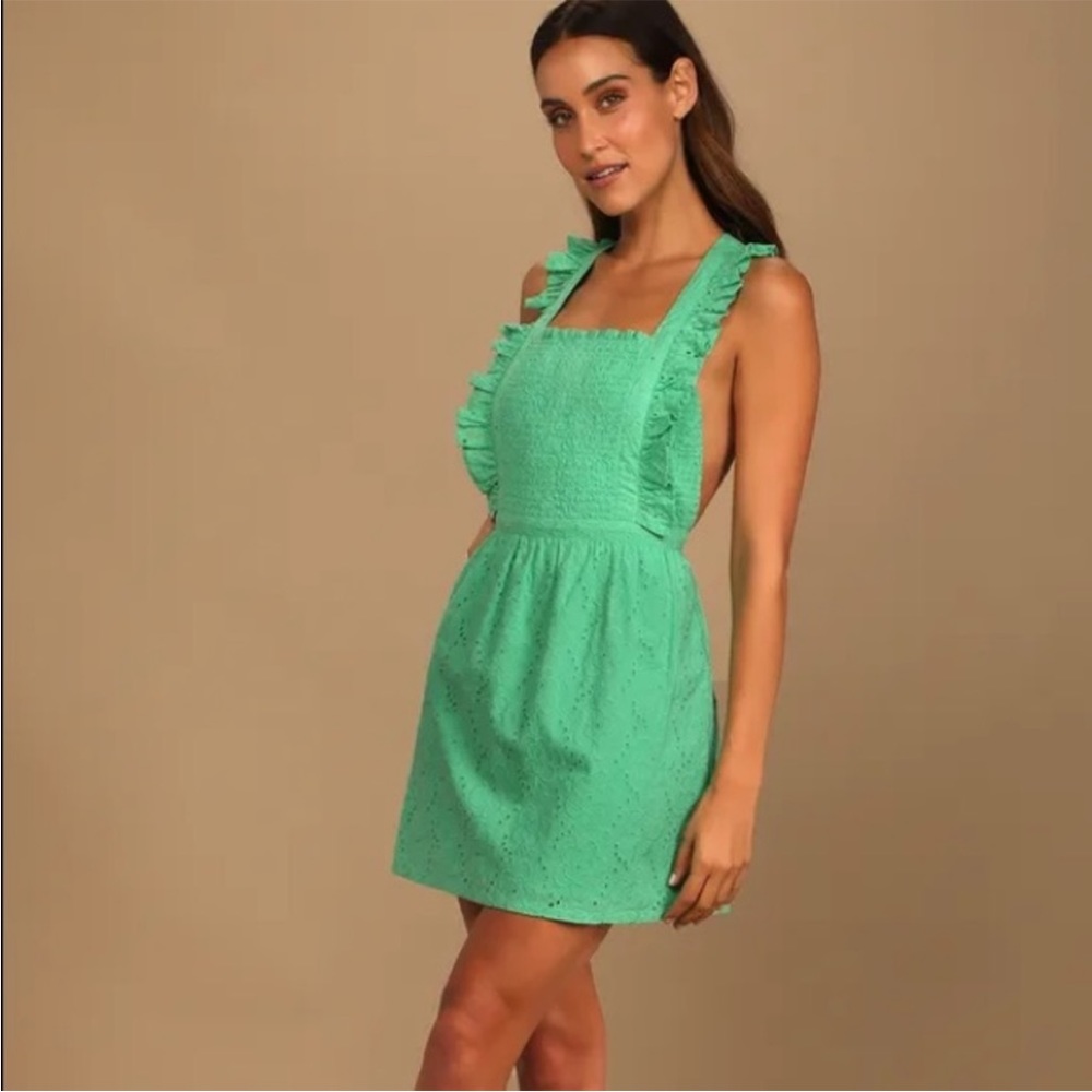 Lulu’s Green Sweet Bliss Eyelet Ruffle Dress NWT Size L